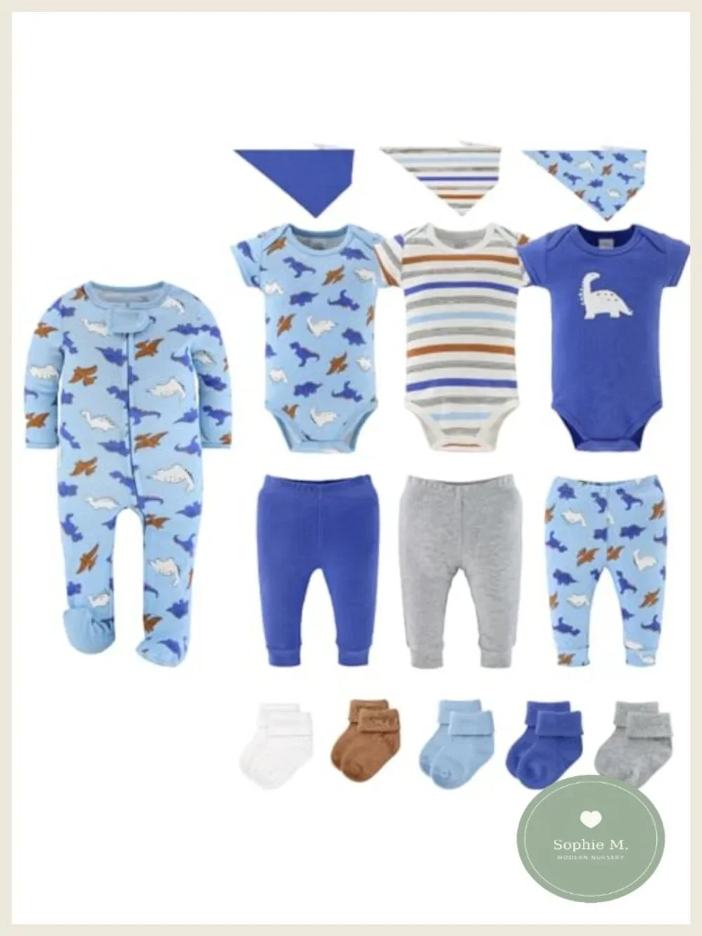 15-Piece Baby Boy Layette Gift Set, Cotton Mix & Match Outfit, Sleep & Play,